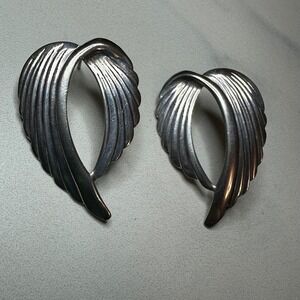 Vintage T.O.B. 925 Sterling Silver Wing Earrings Angel Feather‎ Statement